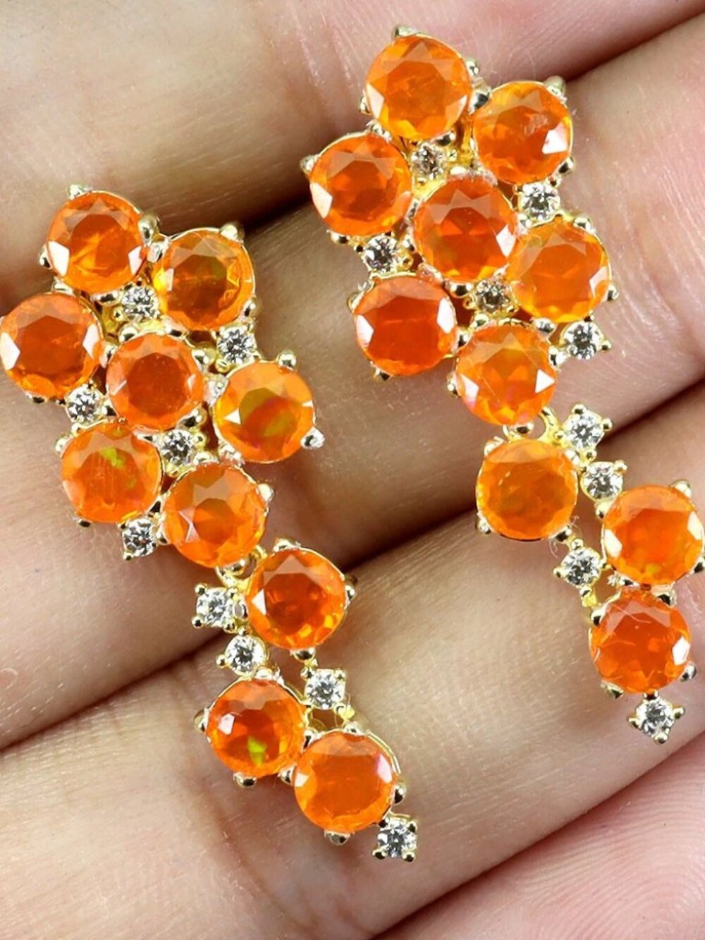 14K / 925 genuine orange fire  opal dangle stud earrings NEW